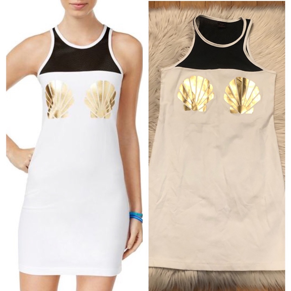 Material Girl Metallic Mermaid Seashell Mesh Bodycon Women Mini Dress, size M